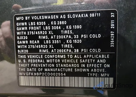 2012 Volkswagen Touareg Tdi Executive/Tdi Lux/Tdi Sport из США, поврежденный, VIN WVGFK9BP2CD002554